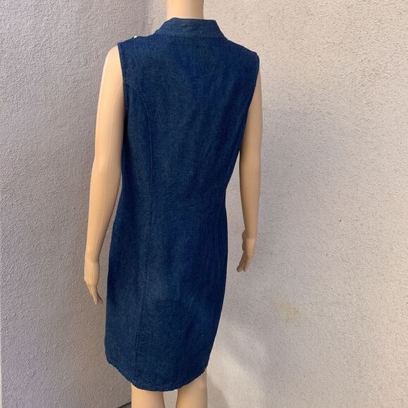 Forenza Denim Gold Embroidery V Neck Collar Zipper Woman’s Size 12 Dress India - Picture 3 of 6